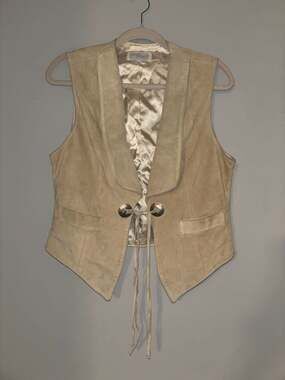 Lord & Taylor Vintage Tan Suede Leather Western Rodeo Vest Size L